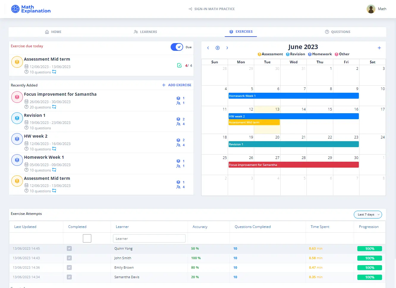 Math Explanation - exercise dashboard